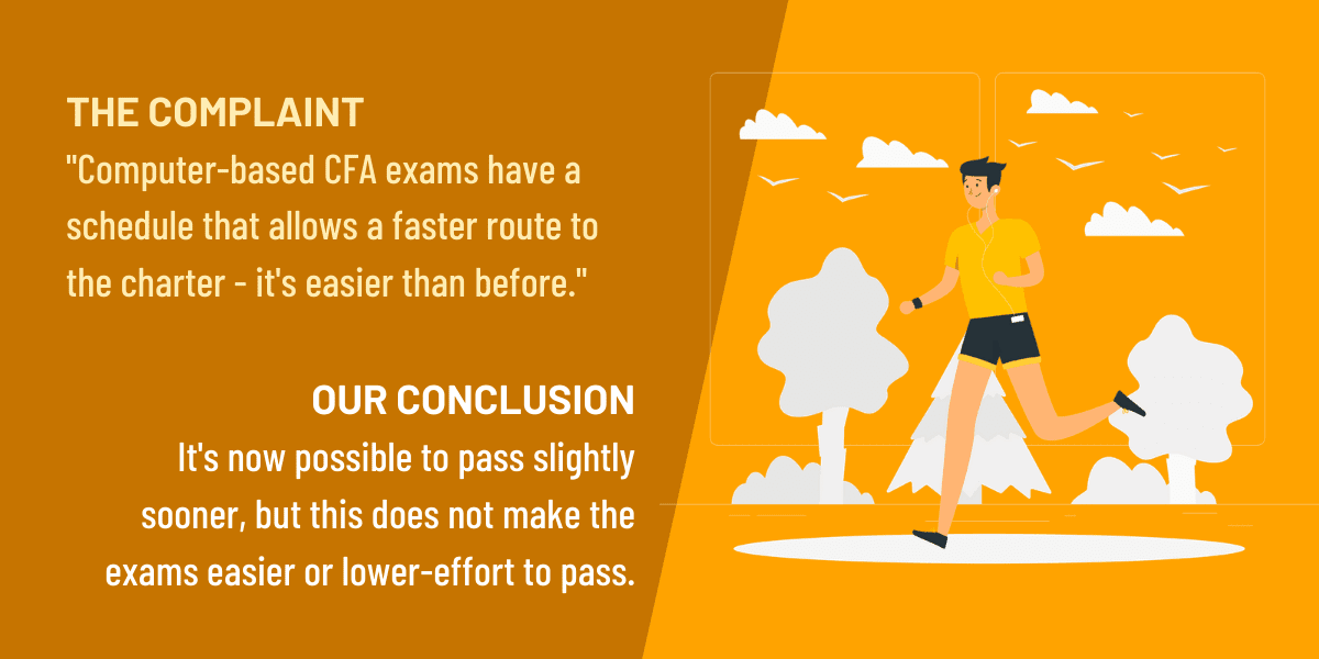 Computer-based CFA exams allow a faster route to pass and so is less valuable