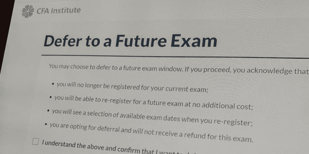 CFA Feb 2021: What CFA Institute's recent emails mean for deferrals 5 Defer to Future Exam Screenshot