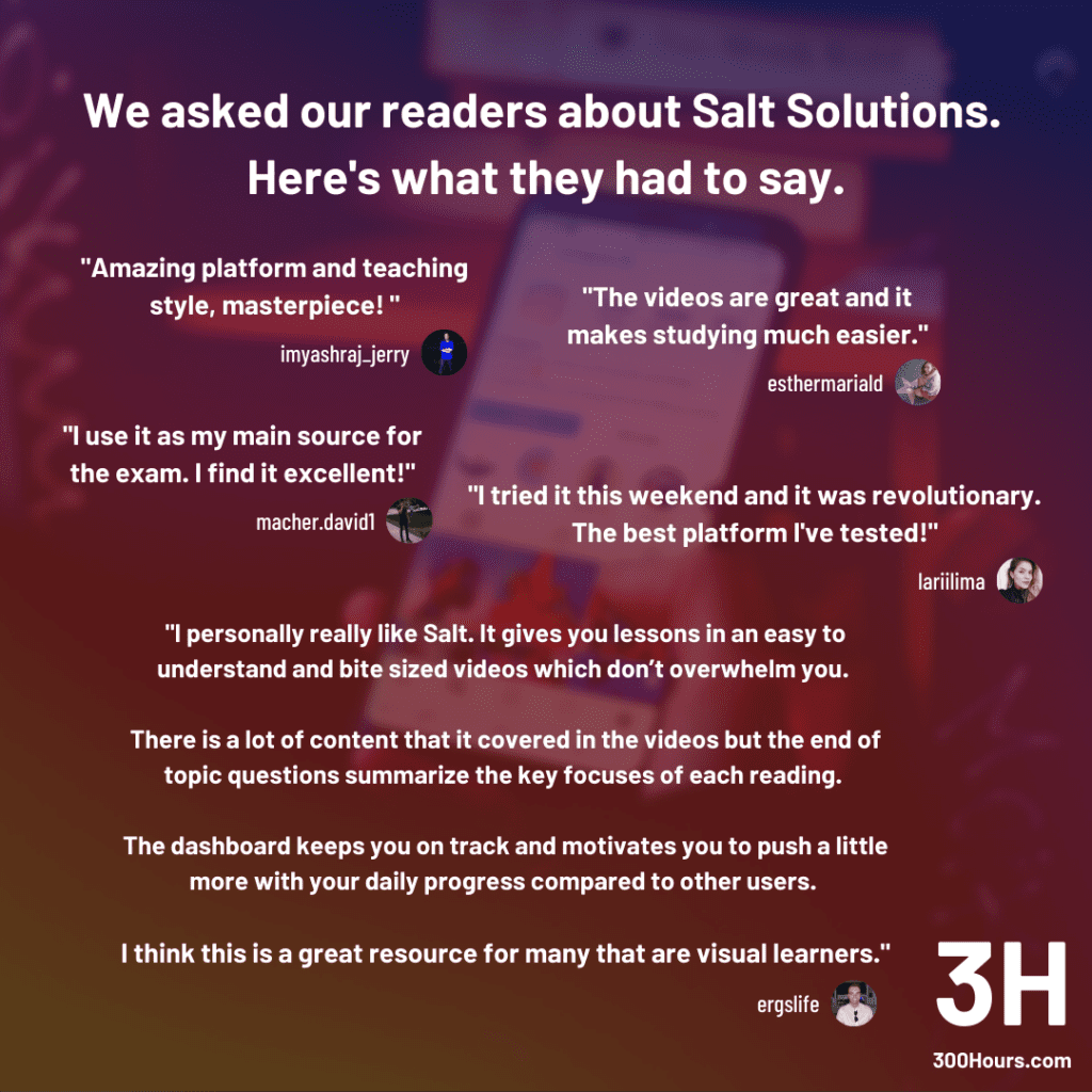 Salt Solutions CFA Online Learning Platform: Our Review 11 Salt Solutions CFA candidate reviews 300Hours