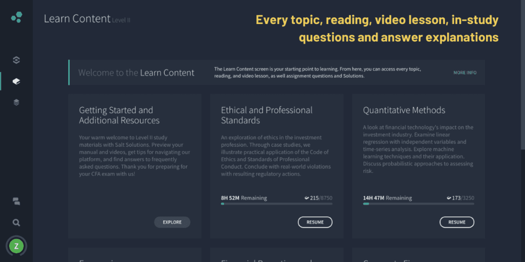 Salt Solutions CFA Online Learning Platform: Our Review 4 Salt Solutions CFA Learn Content