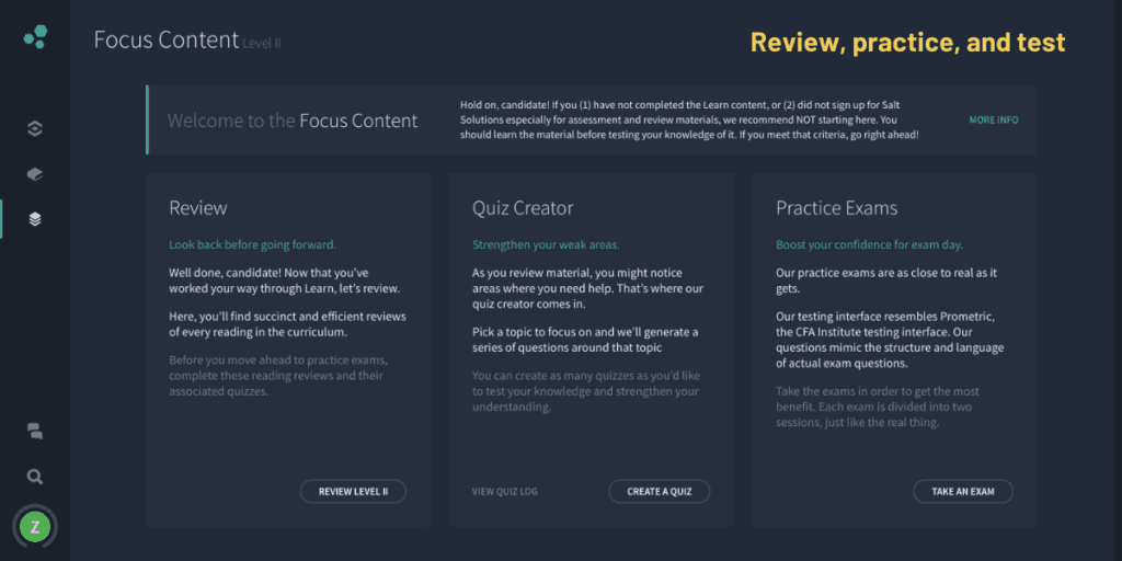 Salt Solutions CFA Online Learning Platform: Our Review 7 Salt Solutions CFA Focus Tab