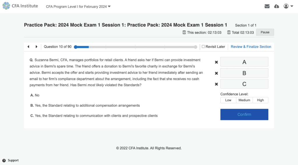 CFA Practice Pack: A Comprehensive Review 4 screencapture study cfainstitute org app cfa program level i for february 2024 2023 09 21 15 11 16